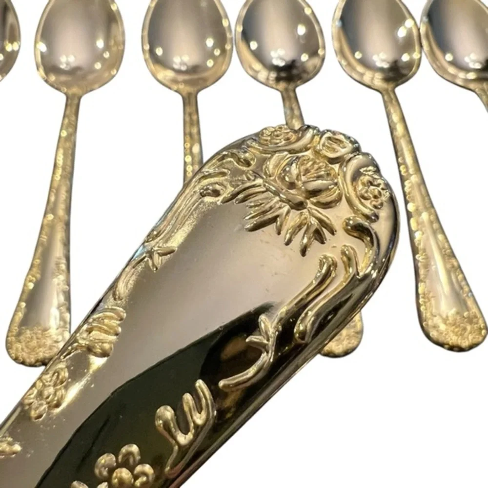 31 WM Rogers & Son Gold Plated Flatware Silverware Enchanted Rose Floral Scroll‎